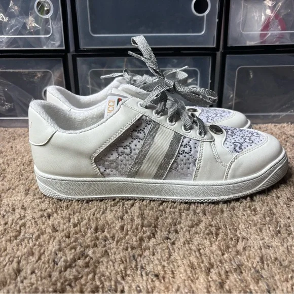 Gucci | Shoes | Gucci White And Silver Rhinestone Sneakers  display picture 1